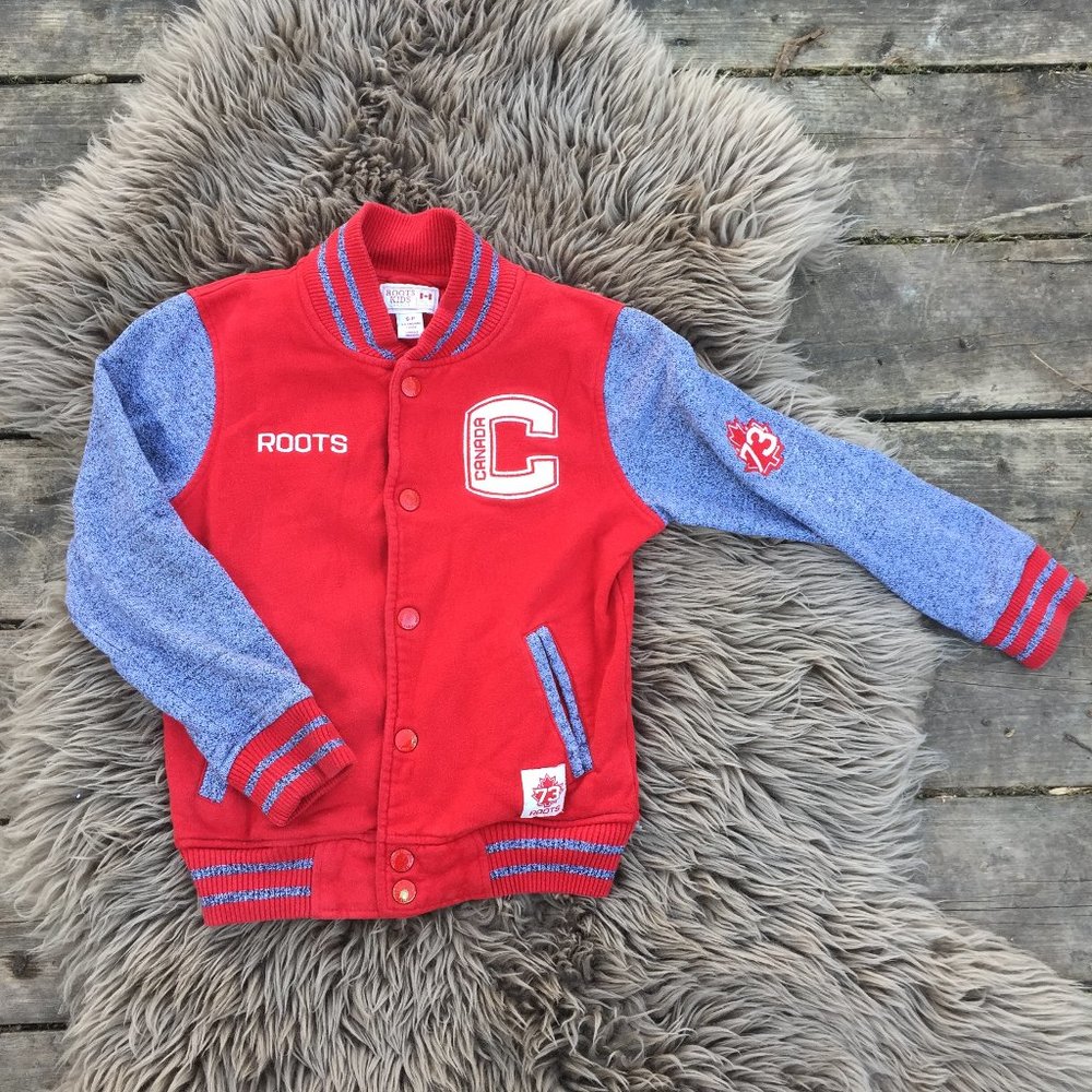 Roots red grey bomber style sweater - size 5-6Y